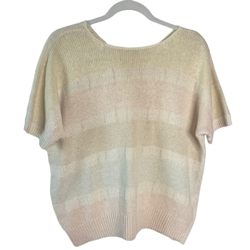 VINTAGE Pastel Knit Neutral 80s Cotton Sweater Top Medium